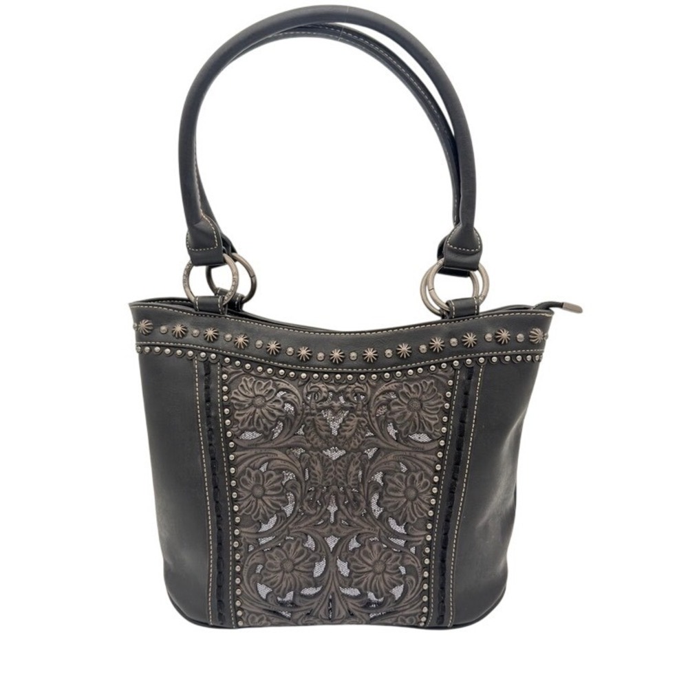 Shyanne Black Western Shoulder Bag Tooled Floral Studded Cowgirl Tote